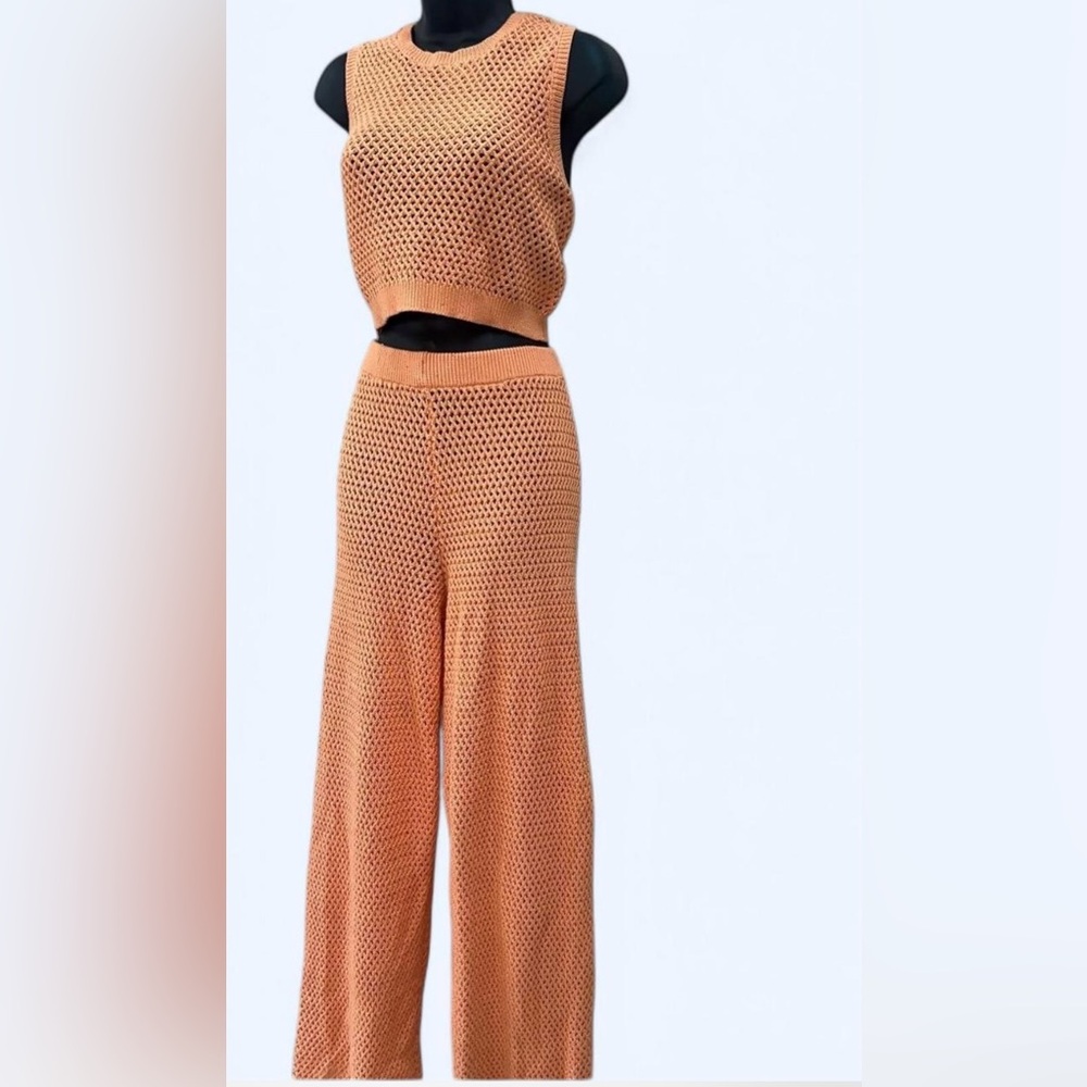 House of Harlow 1960 Orange Crochet Pant Set in Small